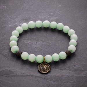 Stainless Steel Antiqued Yellow IP-plated Yin Yang 6mm Jade Stretch Bracelet